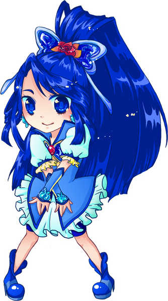 bad_id bad_pixiv_id blue_eyes blue_hair brooch bug butterfly chibi cure_aqua dress earrings flower frills gloves hair_ornament hairpin hakomura insect jewelry long_hair magical_girl minazuki_karen ponytail precure red_flower red_rose rose shoes sidelocks smile solo yes!_precure_5