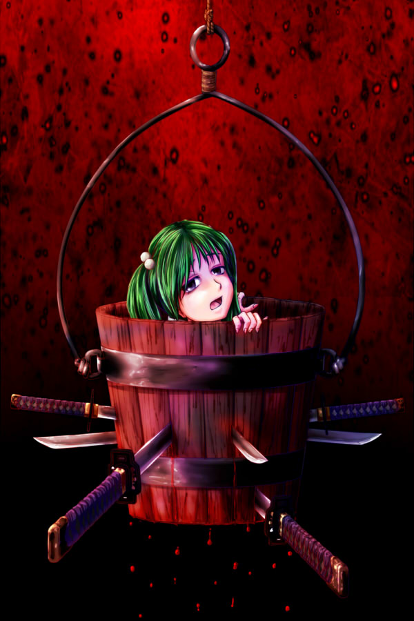 amogiri blood bucket green_hair in_bucket in_container katana kisume solo sword touhou weapon