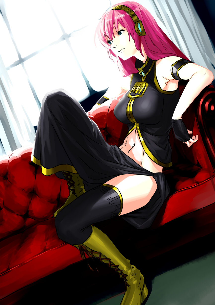 bad_id bad_pixiv_id breasts delta_zone fingerless_gloves gloves highres legs long_hair long_legs medium_breasts megurine_luka pink_hair solo thighhighs thighs vocaloid