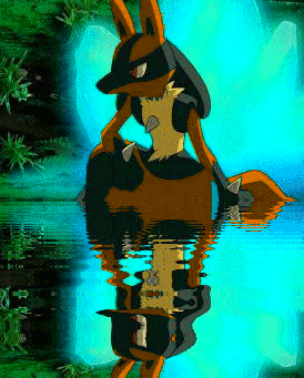 animated gif lake loop lucario orange_eyes pok&eacute;mon reflection solo spacepixel water