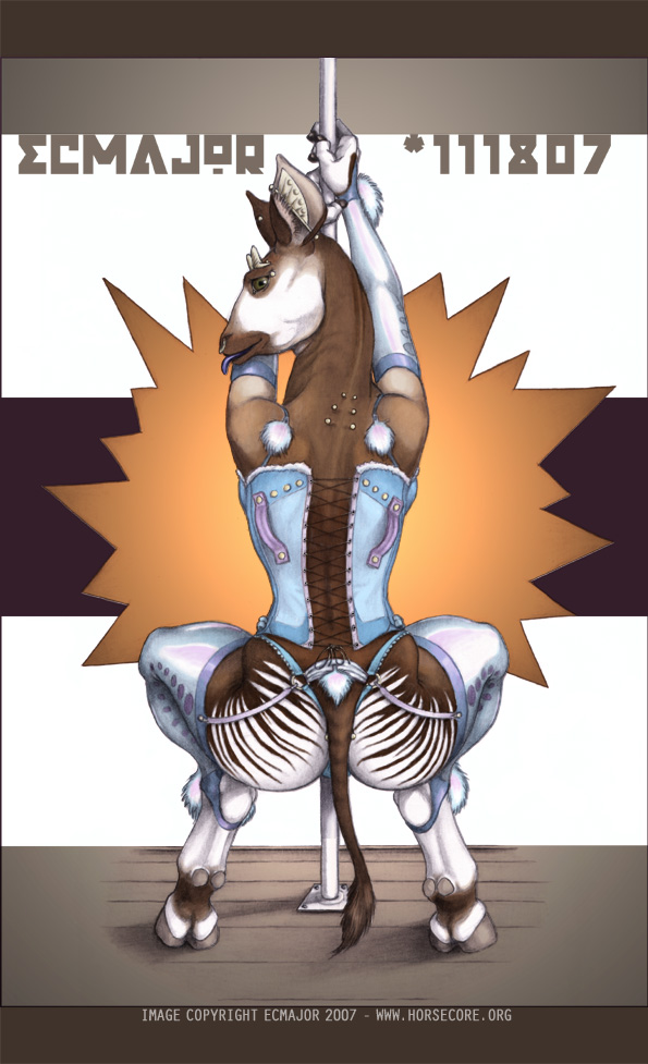 2007 butt corset dancing ecmajor female hooves lingerie okapi piercing pole pole_dancing skimpy solo