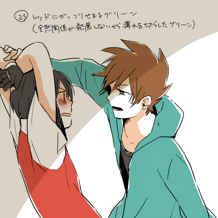 bad_id bad_pixiv_id kokenishian lowres male_focus multiple_boys ookido_green pokemon red_(pokemon) yaoi