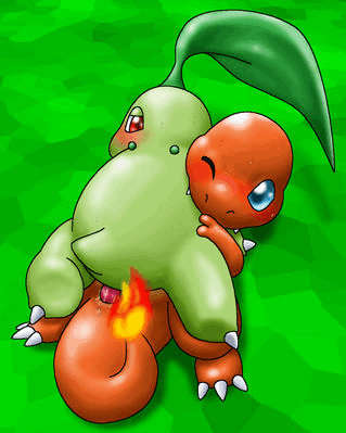 blush charmander chikorita compression_artifacts duo female fire green_body low_res male nintendo orange_body penetration penis pok&#233;mon pok&eacute;mon pussy pussy_juice red_eyes sex straight unknown_artist video_games