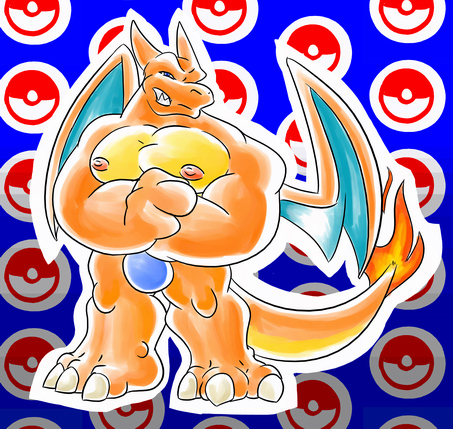 blue_eyes bulge charizard claws danandnite dragon fangs grin horns looking_at_viewer male muscles pok&eacute;mon presenting reptile scalie skimpy solo standing tail thong underwear wings