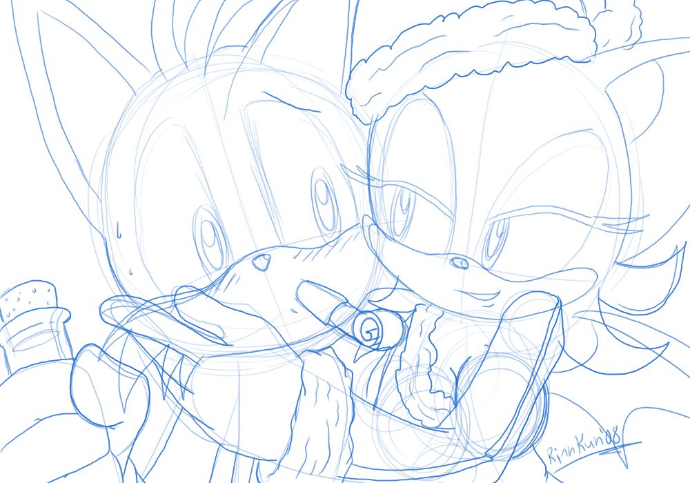 canine female fox male miles_prower rinn_kun rouge_the_bat sketch sonic_(series) xmas