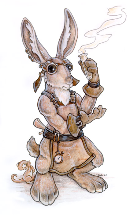 chemistry goggles hare inventor lagomorph male pocket_watch solo standing steampunk test_tube ursula_vernon