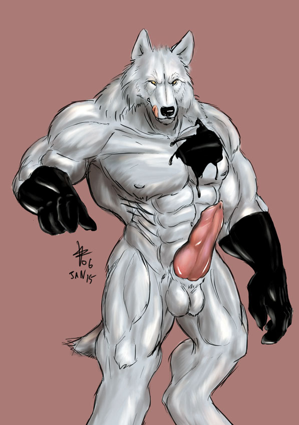 canine ink knot male penis rwolf solo standing tail tongue white wolf