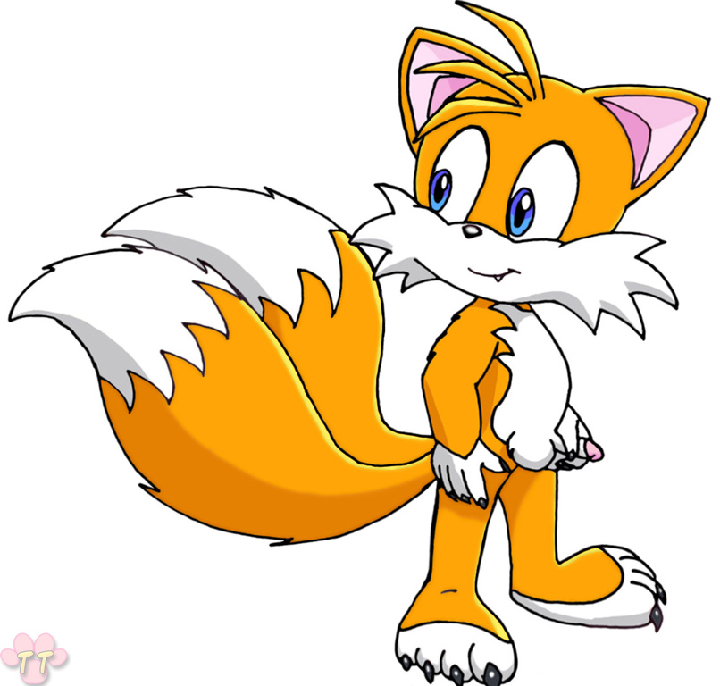 balls blue_eyes canine fang fox kitsune male miles_prower mobian multiple_tails penis solo sonic_(series) standing tail twotails yellow