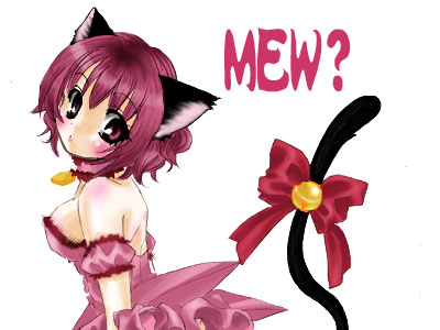 amy animal_ears bell blow blush breasts catgirl dress female ribbons side_boob solo tokyo_mew_mew unknown_artist