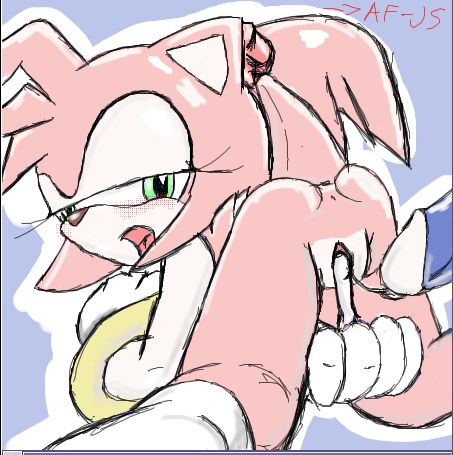 af-js all_fours anus blush butt cum cum_inside female from_behind gloves green_eyes hair hedgehog looking_back male pink pink_hair pussy short_hair sonic_(series)