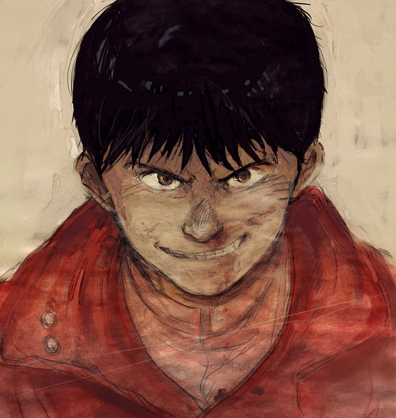 akira black_hair jacket kaneda_shoutarou male male_focus pixiv shoutarou_kaneda smirk