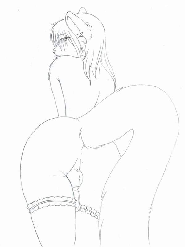 accelo accelo_(character) anus balls bent_over butt crossdressing feline girly glasses looking_at_viewer looking_back male mooning nude penis presenting snow_leopard solo stockings