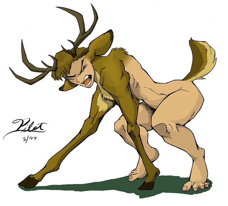 cervine deer hooves horns male nude pilot_(artist) solo tail transformation what_has_science_done