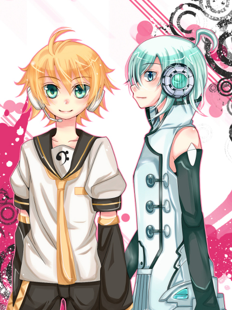 ahoge bad_id bad_pixiv_id blonde_hair detached_sleeves kagamine_len multiple_boys shorts silver_hair utatane_piko vocaloid