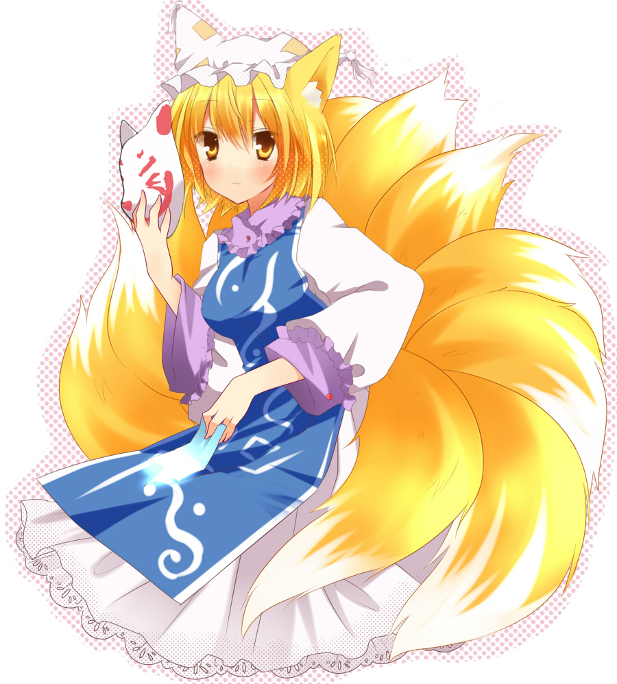 animal_ears bad_id bad_pixiv_id blonde_hair fox_ears fox_mask fox_tail fujishiro_emyu hat mask multiple_tails short_hair solo tail touhou yakumo_ran yellow_eyes