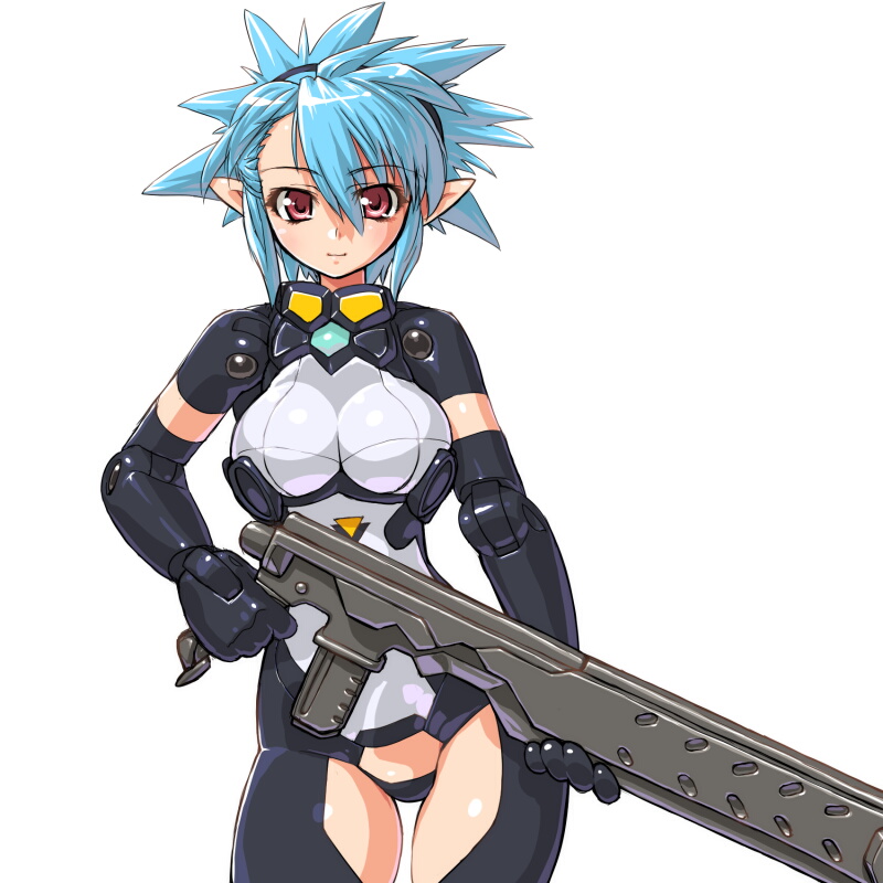 bad_id bad_pixiv_id blue_hair busou_shinki dd_(ijigendd) doll_joints elf pointy_ears proxima red_eyes short_hair solo