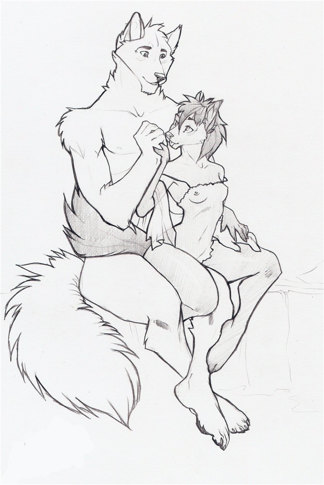 canine couple cute female lingerie love male nude size_difference sketch straight vagabondbastard