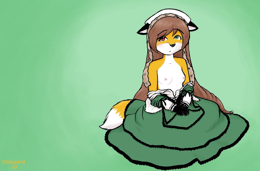 canine dress female fox furseiseki heterochromia shep skirt solo topless