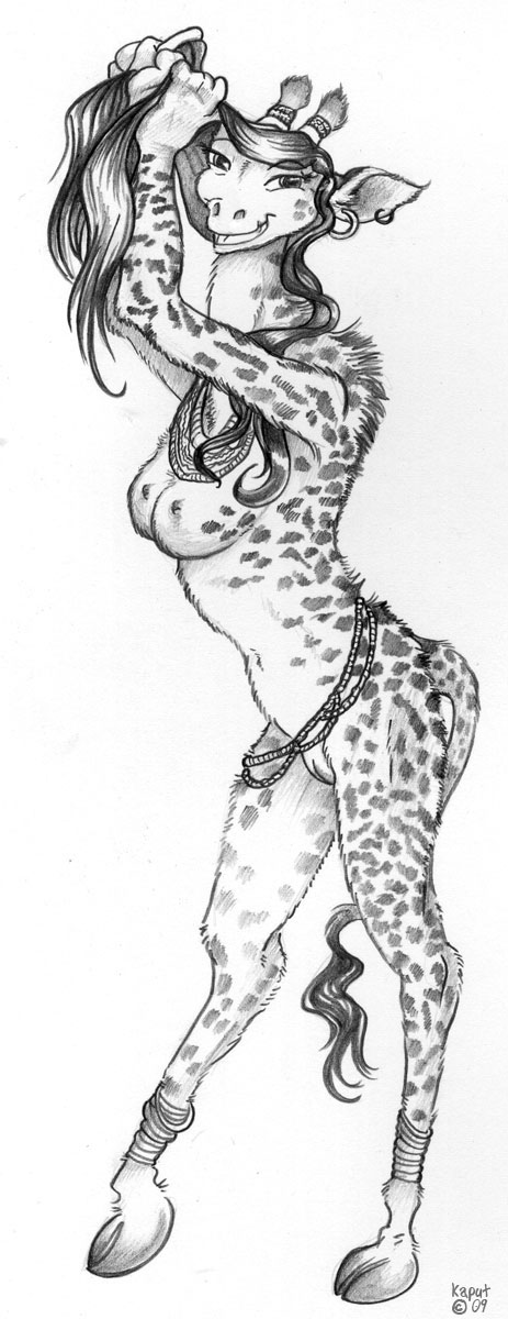 breasts ear_piercing earring female giraffe kaputotter necklace nude piercing pussy solo