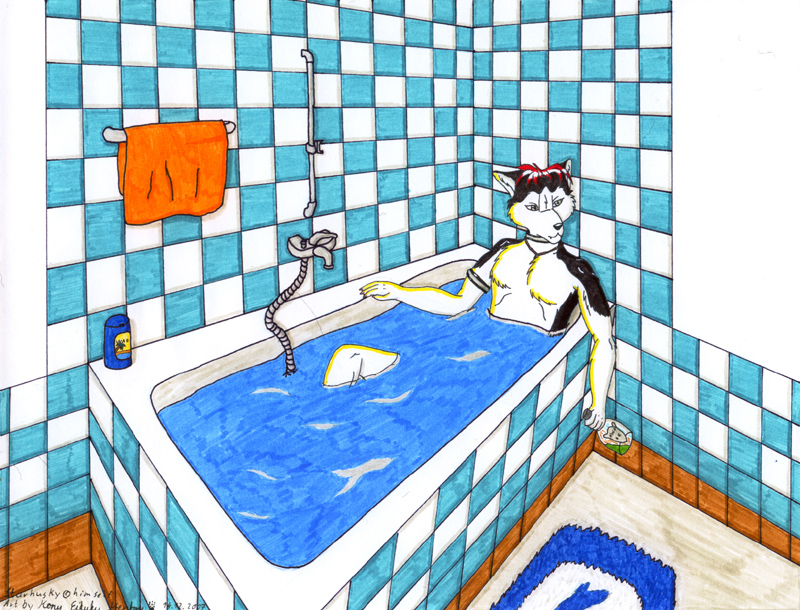 absinth alcohol bath bathroom canine dog drunk flagging husky konu konu_eikuku_hentaru star_husky towel water