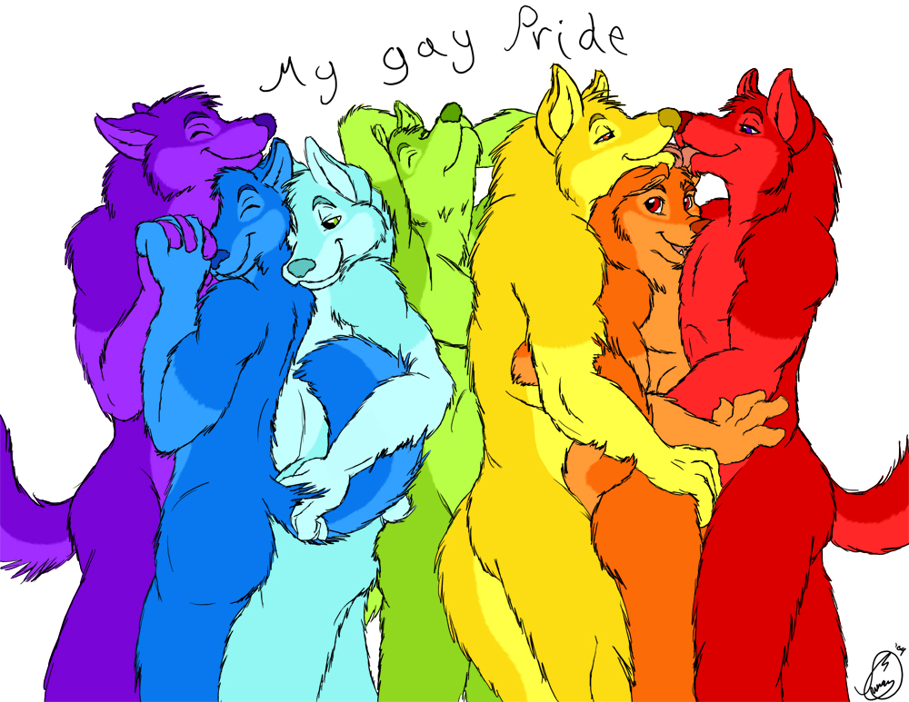 blue canine dude_train gay green group indigo juano male orange pride purple rainbow red standing super_gay taste_the_rainbow yellow