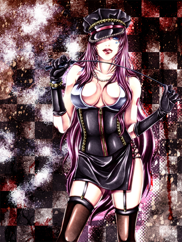 :p achikoako bad_id bad_pixiv_id breasts cleavage garters gloves hat long_hair medium_breasts megurine_luka pink_hair skirt solo thighhighs tongue tongue_out vocaloid whip zettai_ryouiki