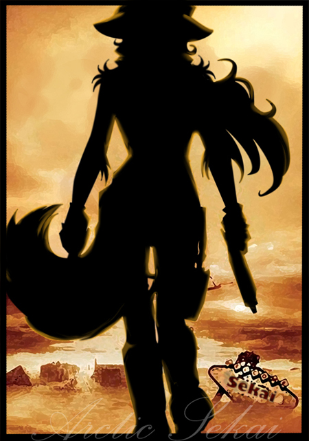arctic-sekai back canine fan_art feline female gun hat resident_evil silhouette solo weapon wolf