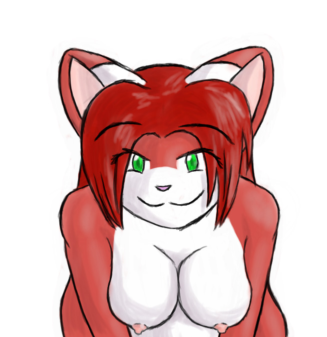 canine female fox green_eyes linda linda_wright looking_at_viewer multiple_tails nipples nude red_hair solo tail terdburgler vixen