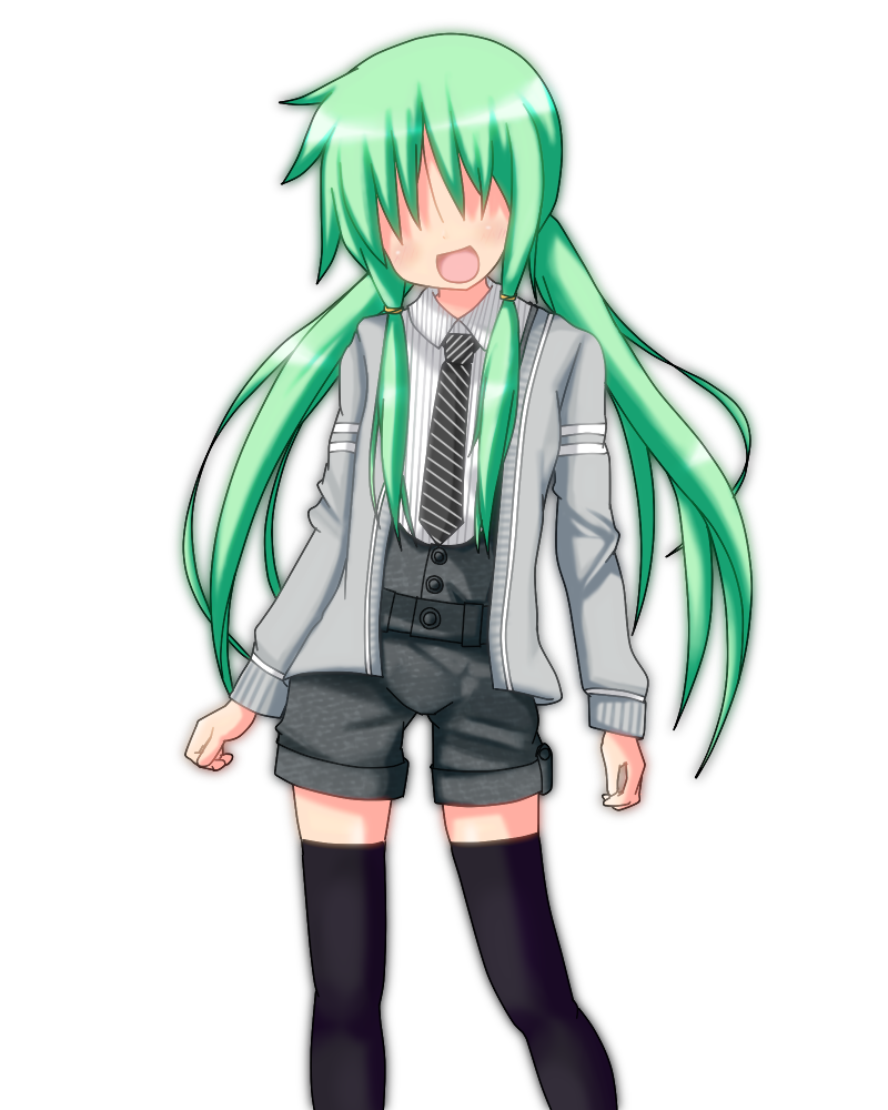 green_hair hair_over_eyes jacket long_hair lucky_star mai_(t-5) solo thighhighs transparent_background twintails yamanobe_tamaki