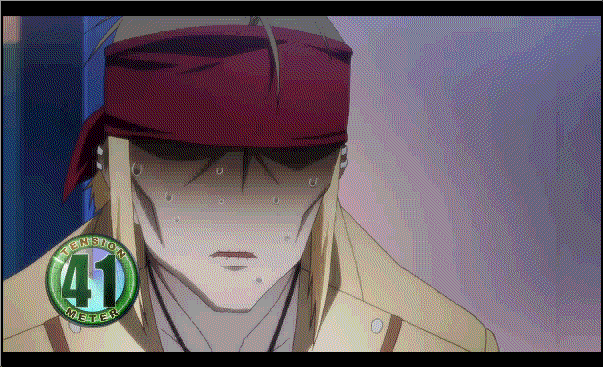 angel_beats angel_beats! animated animated_gif cuffs dry_mouth dying gif handcuffs headband male male_focus thumbs_up tk_(angel_beats!)