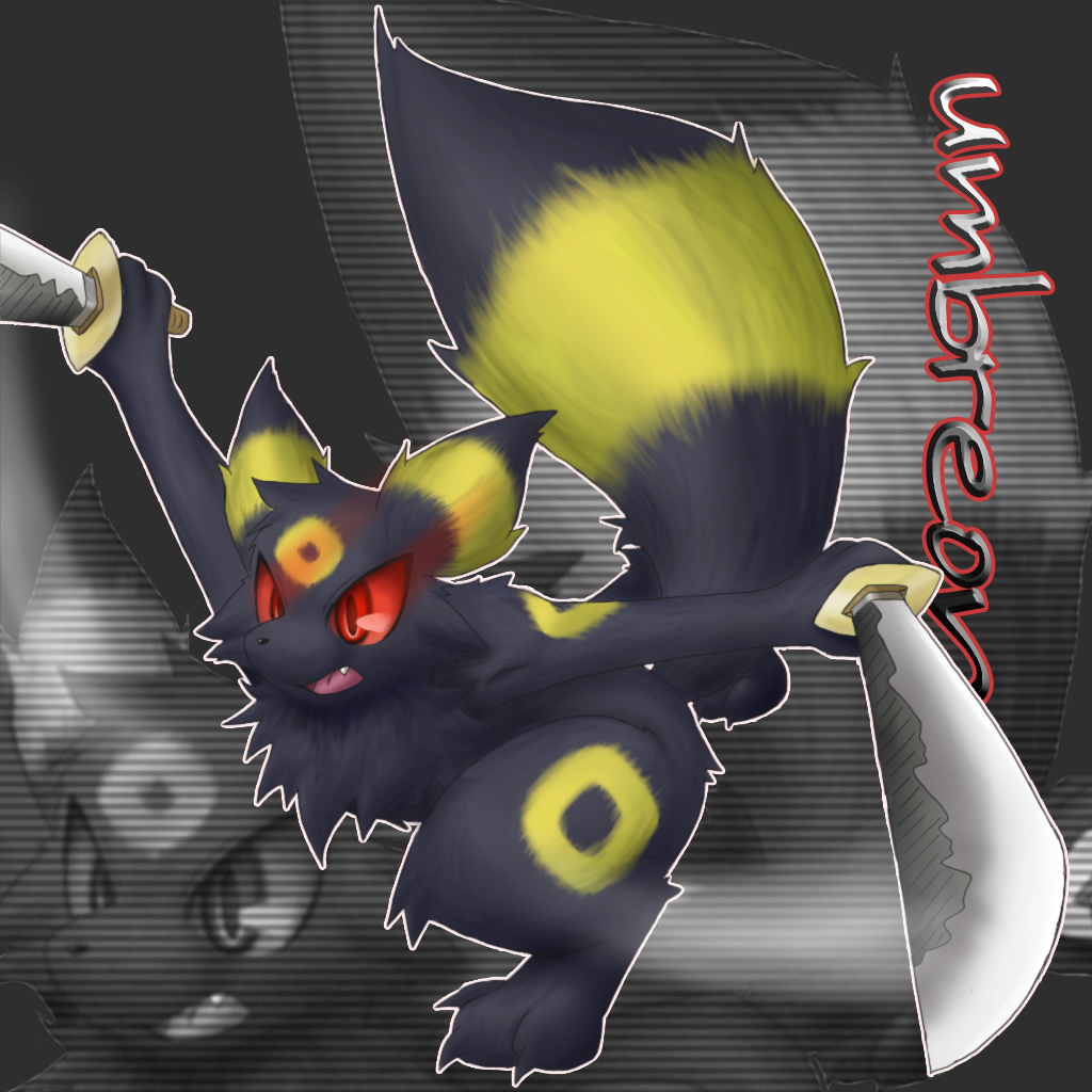 black chest_tuft claws english_text fang fenikusu male markings pok&eacute;mon red_eyes sword tail umbreon weapon