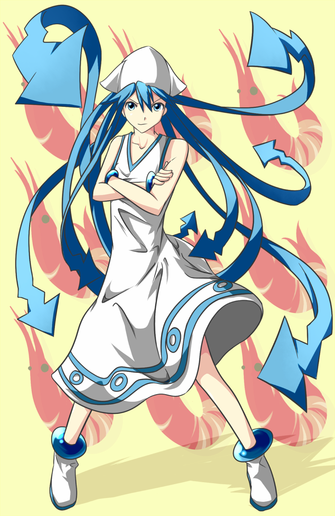 blue_eyes blue_hair hayabusa_aoi ikamusume shinryaku!_ikamusume solo tentacle_hair tentacles
