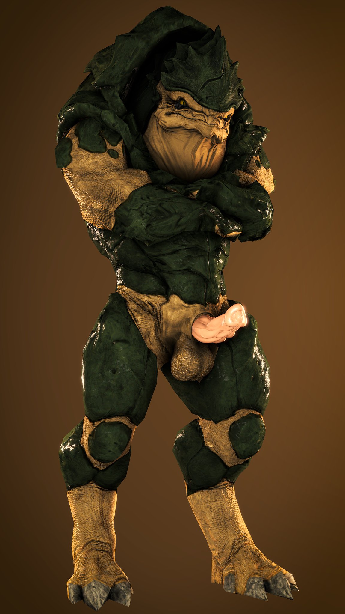 3d_(artwork) alien animal_genitalia balls crossed_arms digital_media_(artwork) erection genital_slit krogan looking_at_viewer male mass_effect multi_balls muscular muscular_male nude penis rooking slit solo source_filmmaker standing video_games