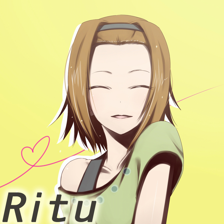 brown_hair collarbone eyes_closed female free-da hairband heart k-on! open_mouth short_hair simple_background smile solo tainaka_ritsu