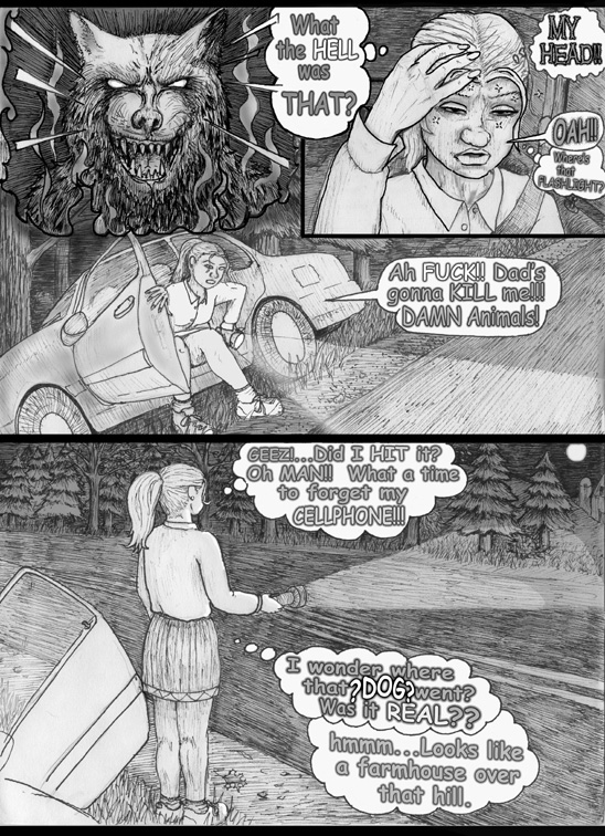 car comic female forest greyscale human loki loki_(artist) male mammal monochrome road tree wood