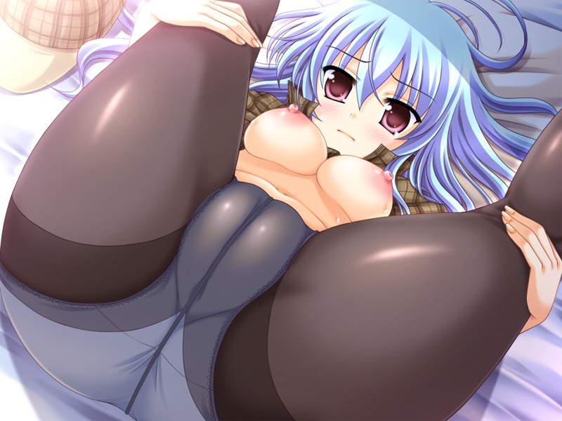 1girl ass big_breasts blue_hair breasts cameltoe game_cg large_breasts let's_kaitou! lets_kaitou! love_bulge nipples panties panties_under_pantyhose pantyhose philene_shamrock red_eyes solo thick_thighs thighs underwear white_panties