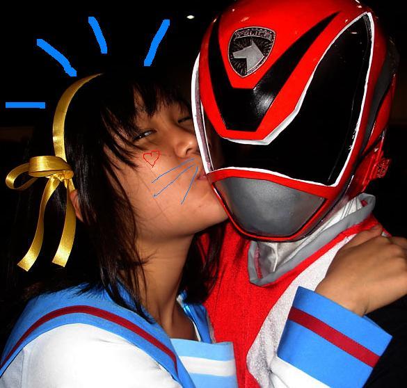 asian cosplay crossover kiss photo real super_sentai suzumya_haruhi tokusou_sentai_dekaranger
