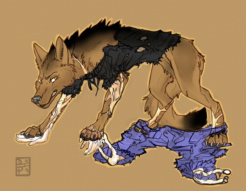 dipper feral male skin solo torn_clothing transformation werewolf