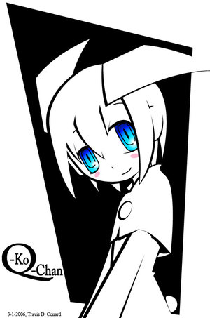 android blue_eyes bunny_tail cute earth_invader_girl lowres q-ko-chan q-ko_chan qÂ·ko qÂ·ko-chan robot tail white_clothes