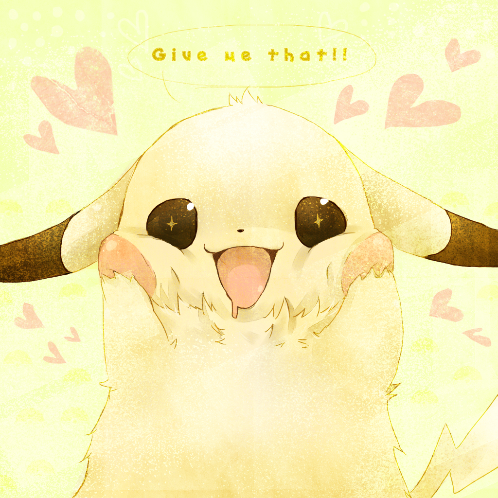 english gen_1_pokemon hairy_pikachu happy heart no_humans pikachu pokemon pokemon_(creature) solo yama_(rabbit_room) yellow
