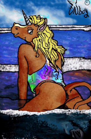 all_fours anus beach bottomless butt equine male seaside solo uni-boy unicorn