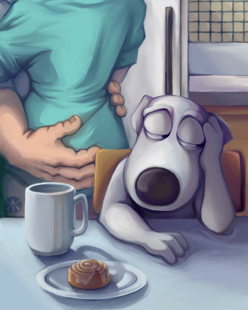 bagel black_nose blue_mood breakfast brian_griffin canine cup depression dog family_guy female food human lois_griffin male peter_griffin plate sad sobii unrequited_love