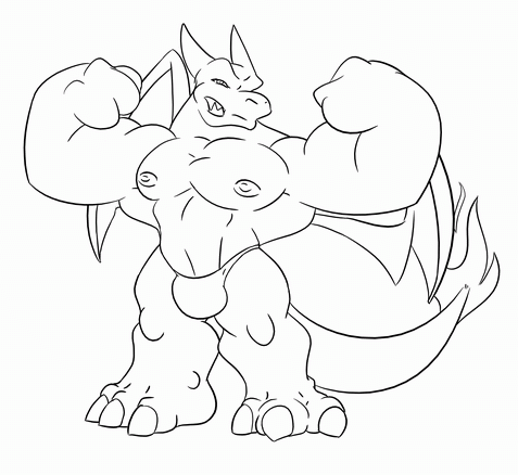 charizard claws danandnite dragon fangs grin horns looking_at_viewer male muscles pok&eacute;mon presenting reptile scalie sketch solo standing tail thong wings