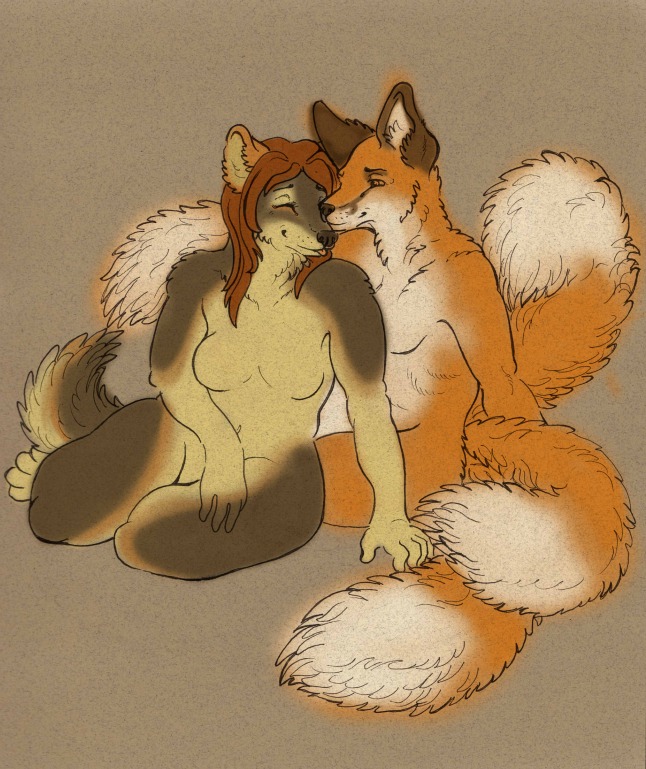 2011 breasts canine eyes_closed female fox kipcha male multiple_tails nude straight tail