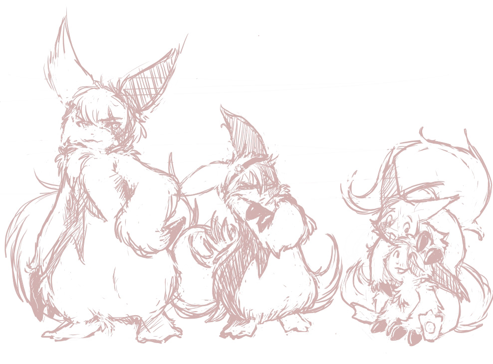 chest_tuft claws cub cute daughter ears family female floofy fur grumpy hairband hindpaw line_up mother playful pok&eacute;mon sefeiren siblings sister sketch stern tail twins young zangoose