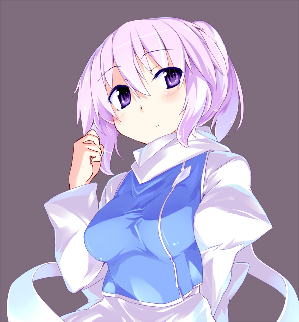 batsu blush breasts lavender_hair letty_whiterock medium_breasts no_hat no_headwear purple_eyes scarf short_hair solo touhou white_scarf