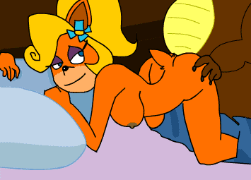 anthro ass_up breasts coco_bandicoot dingodile duo face_down_ass_up female gif male mammal marsupial nipples pillow straight unknown_artist