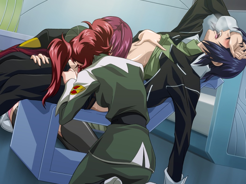 1boy 2girls 800x600 breath double_fellatio fellatio group_sex gundam gundam_seed gundam_seed_destiny hand_on_another's_chest hand_on_chest kneeling lost_rarities lunamaria_hawke meyrin_hawke military military_uniform multiple_fellatio multiple_girls oral purple_hair rape red_hair sex siblings sisters skirt soul_foundation suck sucking sweat takapiko teamwork thighhighs threesome twintails uniform