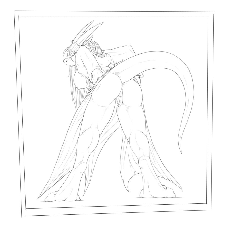 breasts butt dragon female horns narse piercing pointy_ears presenting scalie solo