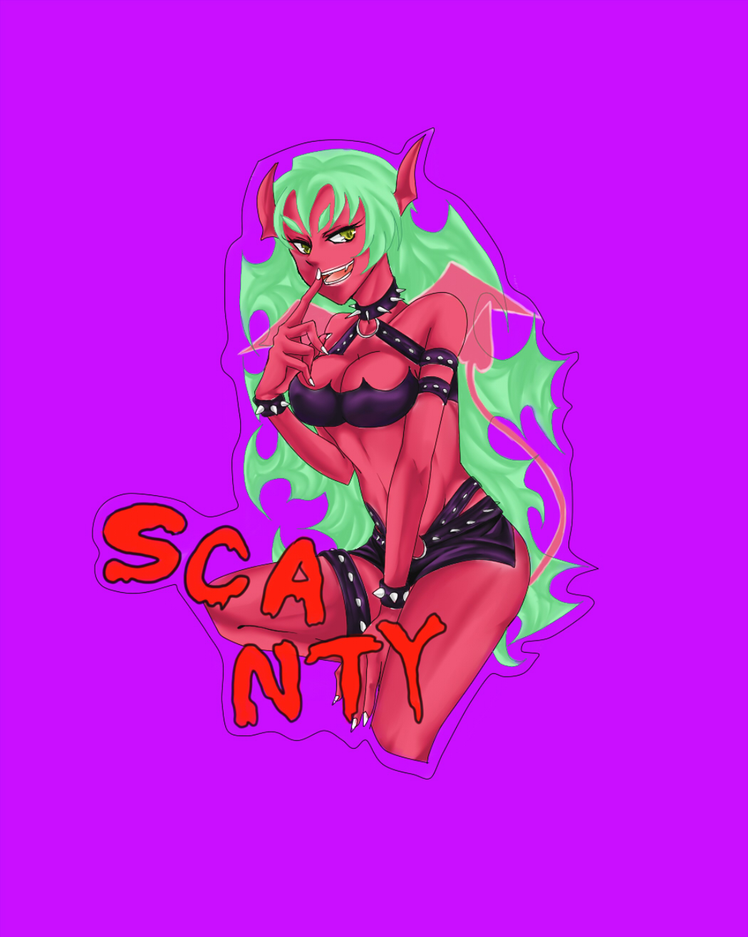 demon_girl highres horns panty_&amp;_stocking_with_garterbelt red_skin scanty scanty_(psg) smile tail wings